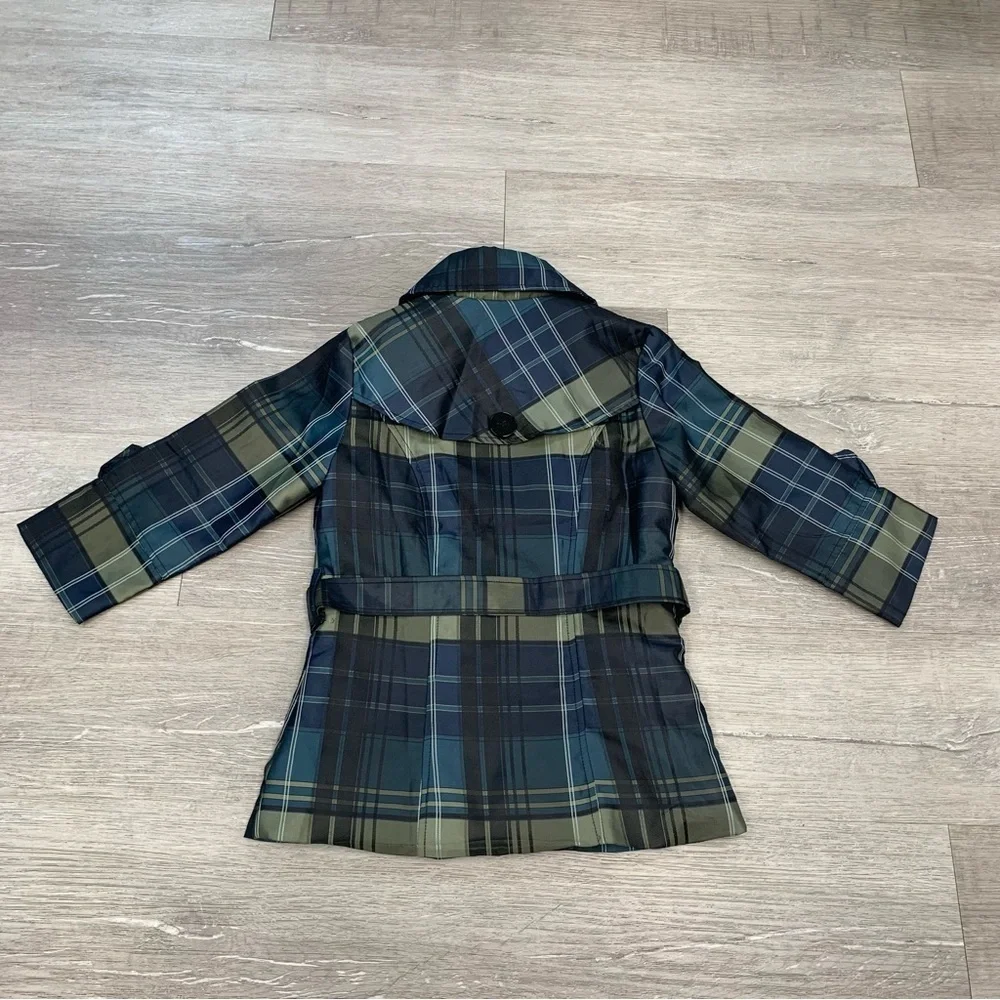 Burberry Blue and Green Plaid Double-Breasted Peacoat Sz large girls
